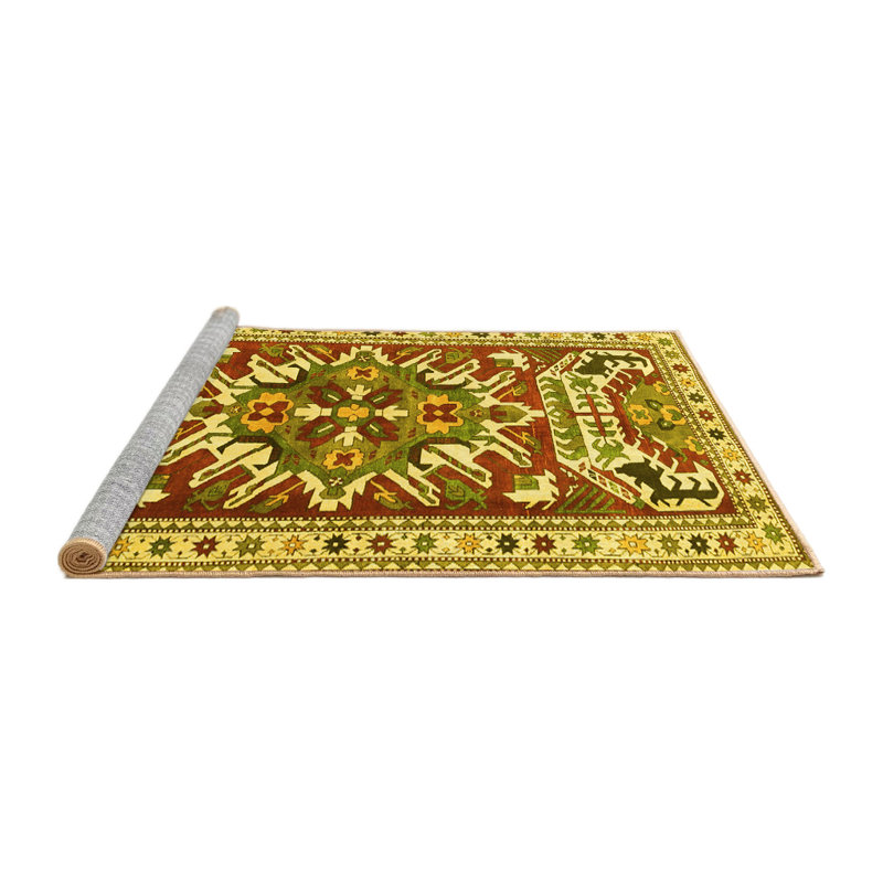 Tapis traditionnels jaunes 1176 lavables à la machine, Carré 7 pi