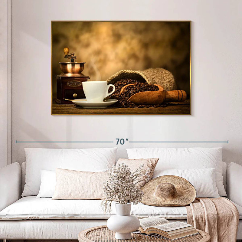 Rustic Coffee, 46" X 31", Floating Frame Gold