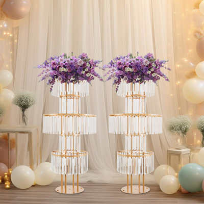 2 pièces 5 niveaux de décoration de mariage en cristal de luxe en métal doré moderne