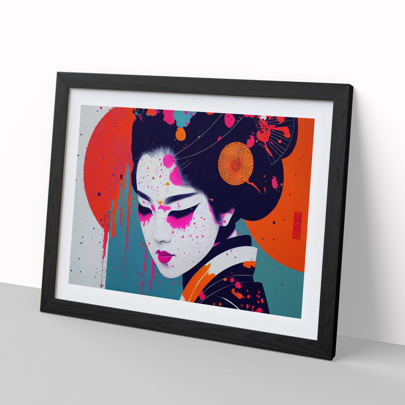 Geisha Paint Splatter Vol.4 Abstract - Single Picture Frame Print, 25cm H x 34cm W x 2cm D, Black Framed