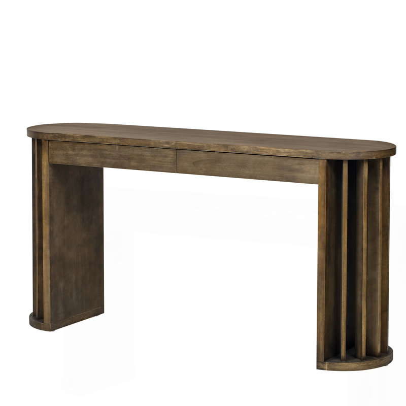 U_Style 59-Inch Long Console Table With Oak Veneer Entryway Table With Vertical Ribbed Table Leg Minimalist Sofa Table With 2 Drawers For Entrance, Hallway, Living Room.