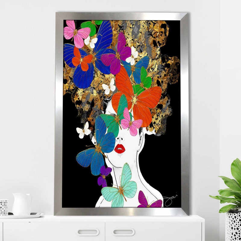 «Butterfly Girl (Vertical)» par Jodi - impression, Encadrement argenté, H 27,5 po x l 21,5 po x P 0,75 po