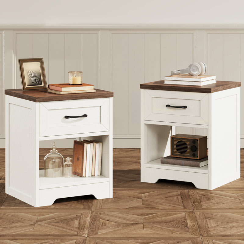 Tables de chevet avec tablette ouverte spacieuse, tables de chevet avec tiroir en bois, tables de bout décoratives en bois rustique avec structure stable, ensemble de 2
