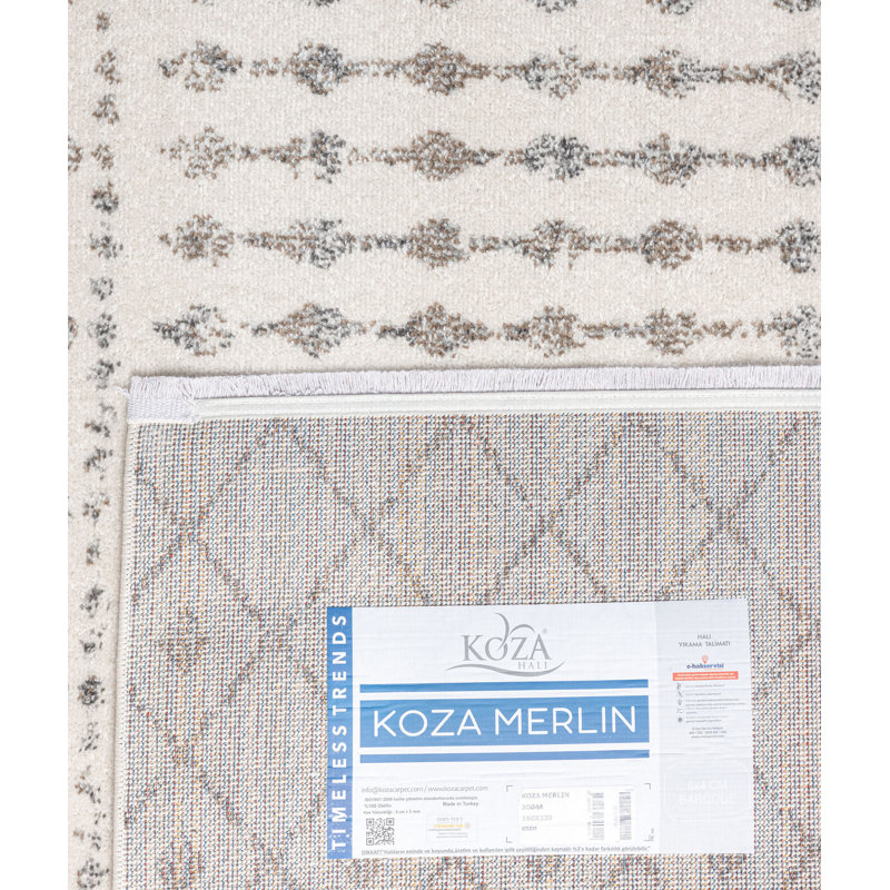 Tapis géométrique rectangulaire tissé à la machine en polypropylène crème / bleu / rouge, Rectangle 6 pi 7 po x 9 pi 6 po