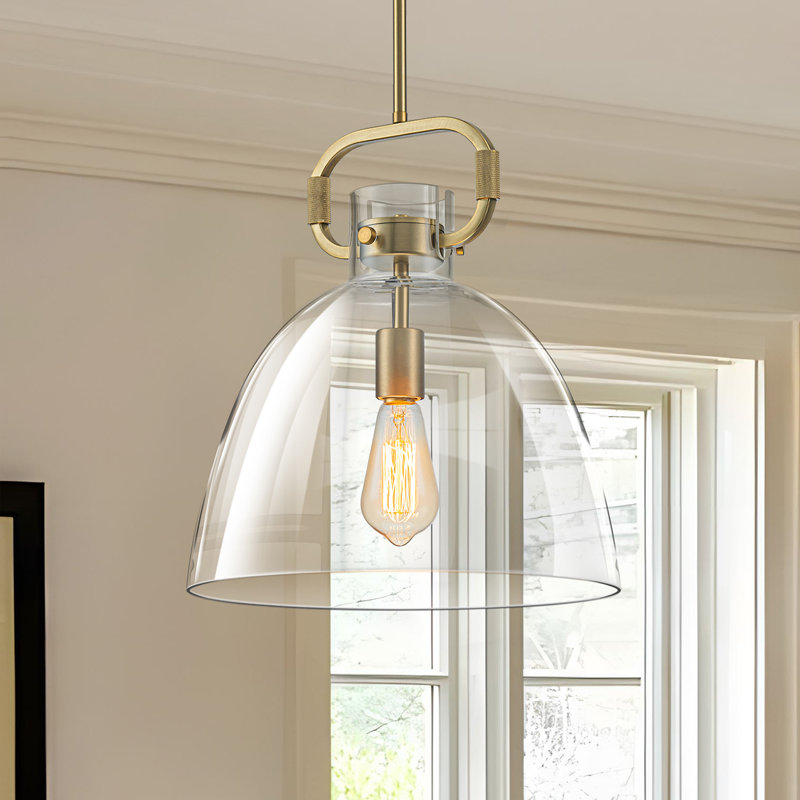Rooker 1-light 14in Industrial Pendant Light With Glass Shade, Gold