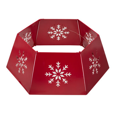 26"D Red Hexagonal Metal Cutout Snowflake Tree Collar W/Light String (KD)