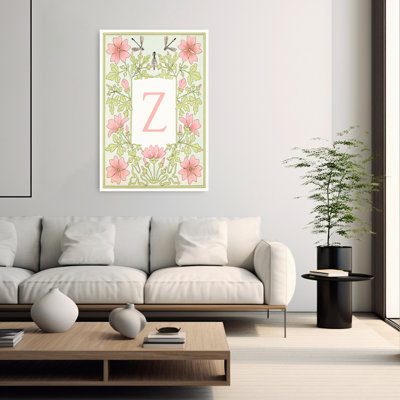 Elegant Floral Letter Z Delicate Elegant Vintage Dragonfly Nature Flower Wall Art Print