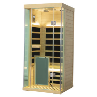 Samsora 1-Person Indoor Far Infrared Sauna With Hemlock Wood And Tempered Glass, Built-In Bluetooth Speaker And Red Light Therapy