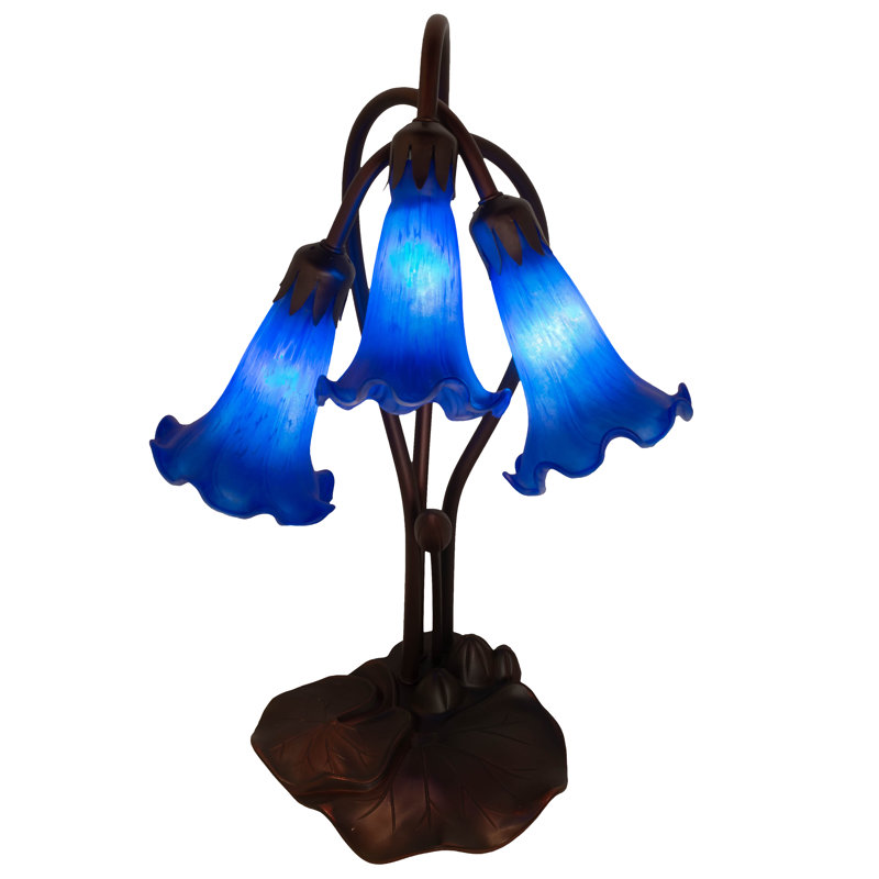 Indigo Blue Stained Glass 3-Light Tiffany-Style Accent Lamp