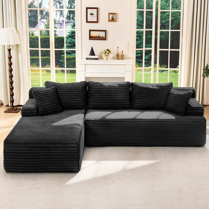 Canapé modulaire en forme de L de 108 po sans dossier, en mousse à mémoire de forme avec méridienne surdimensionnée pour le salon, noir, faisant face à la gauche