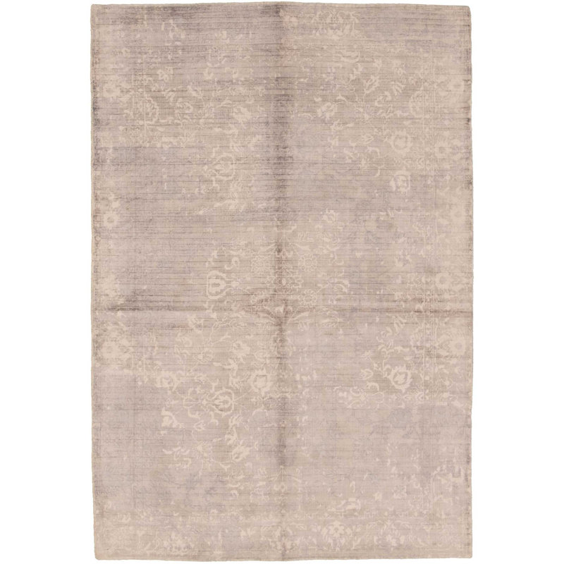 Tapis de zone grise noué la à la main floral Quinones