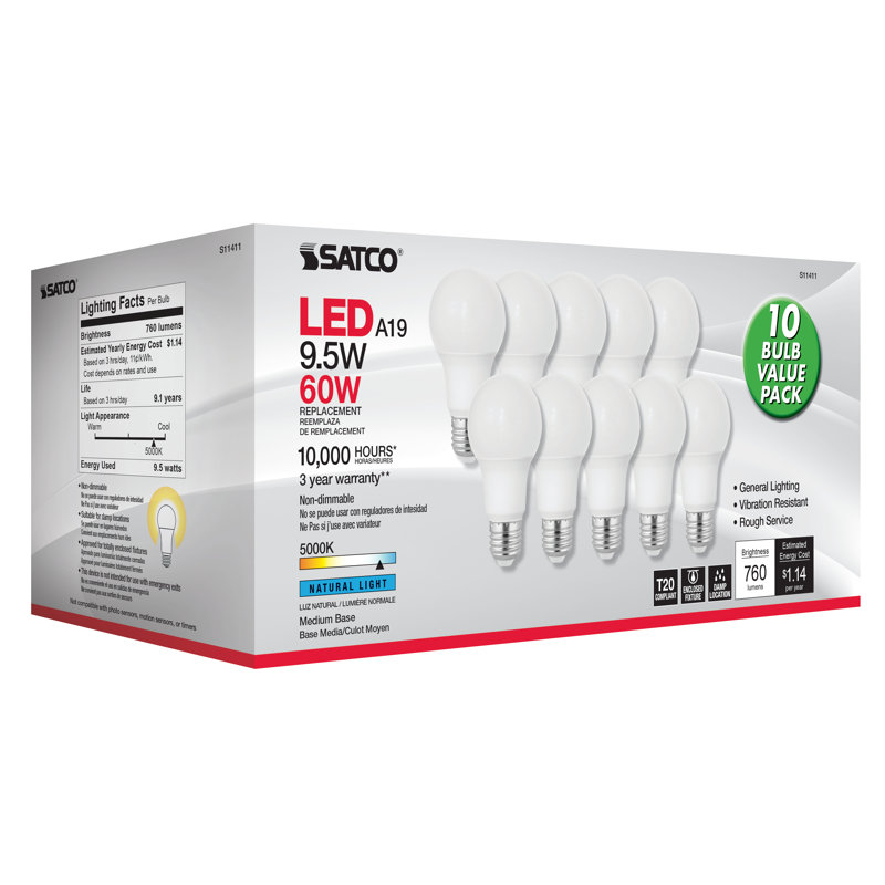 9.5 Watt White LED Bulb, 5000K