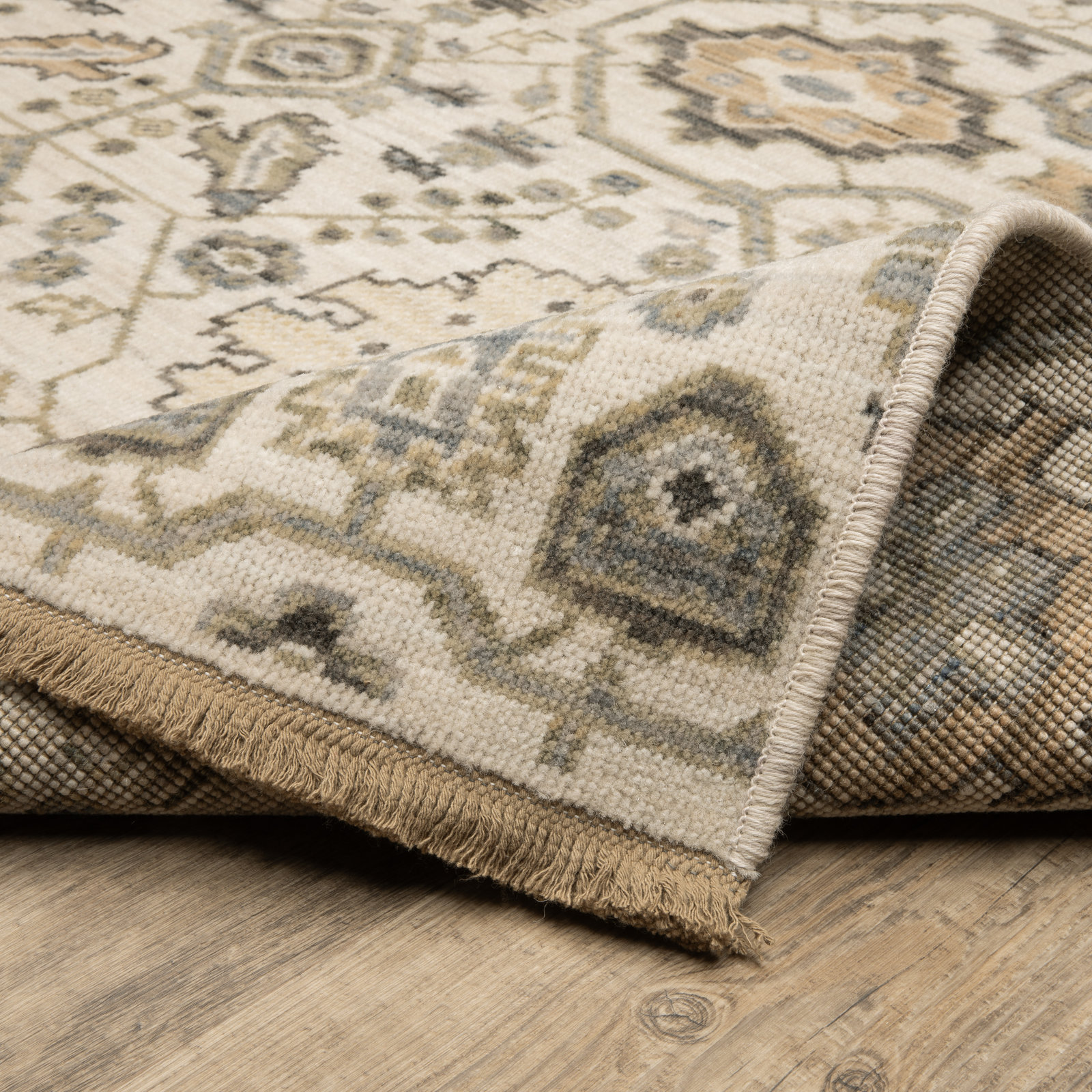 Abena Ivory Gold Oriental Wool Rug, Runner 2'6" x 10'