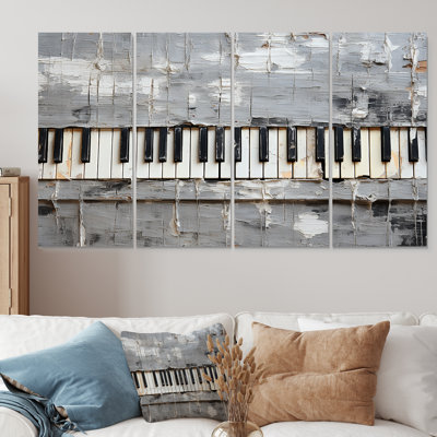 Minimalisme, touches de piano grises et blanches - musique, art mural sur toile 4 pièces