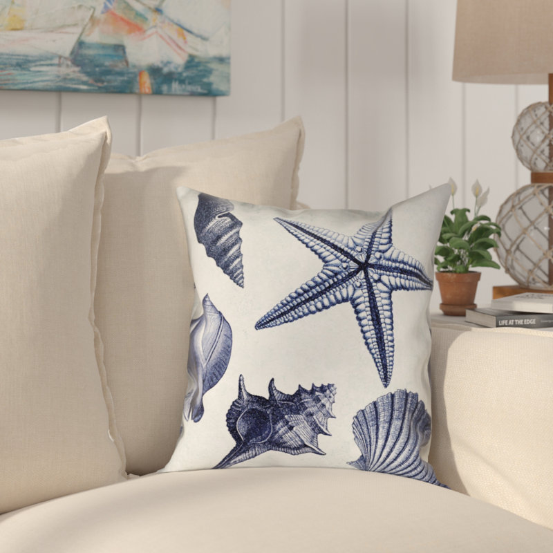 Blue Shell Toss Outdoor Throw Pillow, 20" H x 20" W