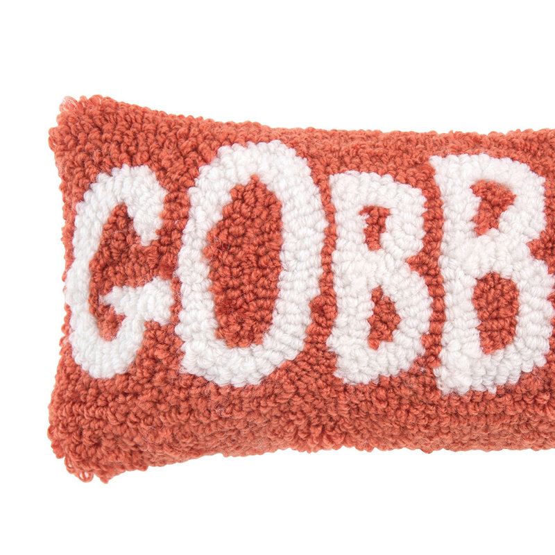 Gobble Script Orange and White Hooked Accent Pillow