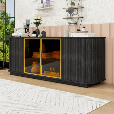 Sideboard with LED Lights, Tempered Glass Doors and Storage Cabinet, TV Cabinet for Living Room