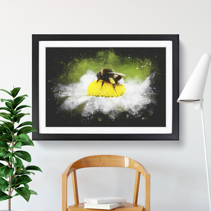 Bee Collecting Pollen Vol.2 - Picture Frame Graphic Art, 27cm H x 36cm W x 2cm D, Black