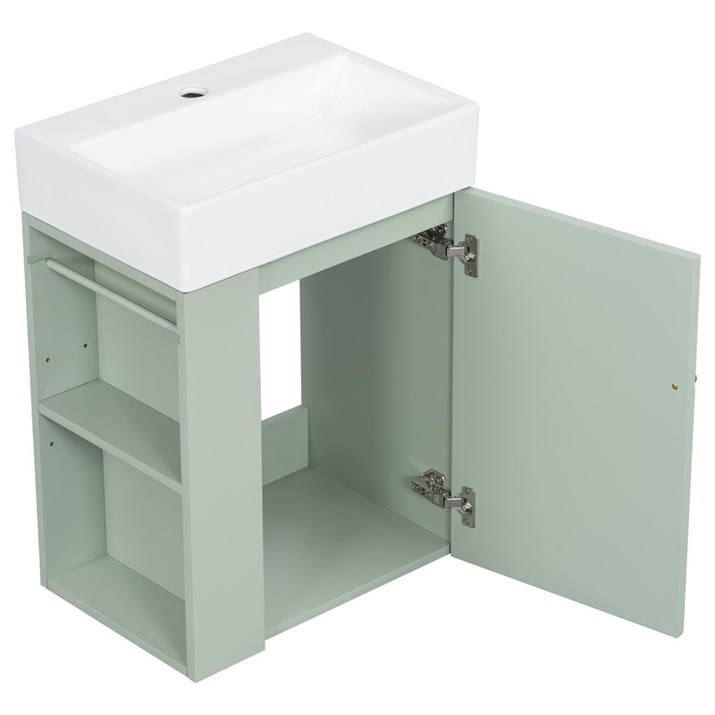 Meuble-lavabo mural avec portes à motif de losanges, Vert