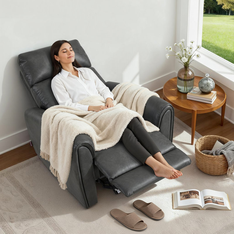 17.9"Seat Hight Small Zero Wall-Hugger Recliners Chair with Lumbar Support & USB and Type-C Charging Ports, Faux Leather
