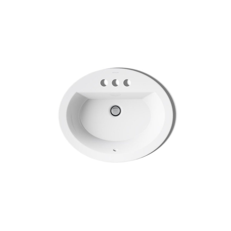Bryant Ceramic Oval Drop-In Bathroom Sink with Overflow, White, 4'' Centers