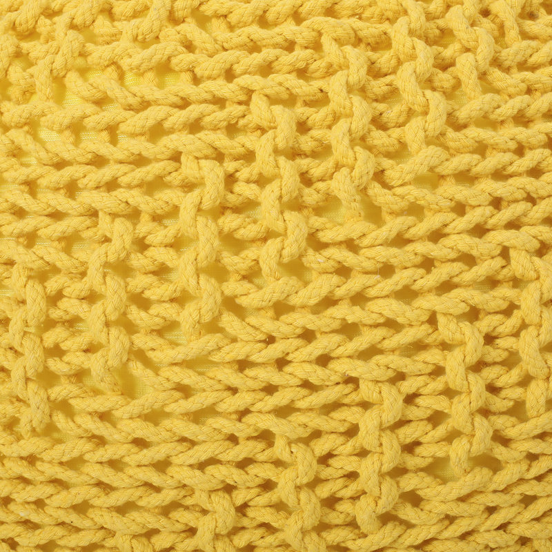 Pouf tricoté rond en coton, jaune
