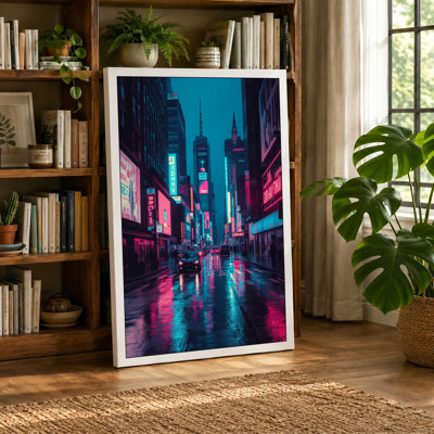 Neon Street Reflections Modern - Wrapped Canvas