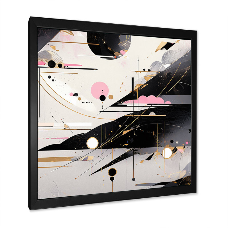 «Pink Black», rayures audacieuses sur toile, H 16 po x l 16 po x P 1 po, Cadre photo noir