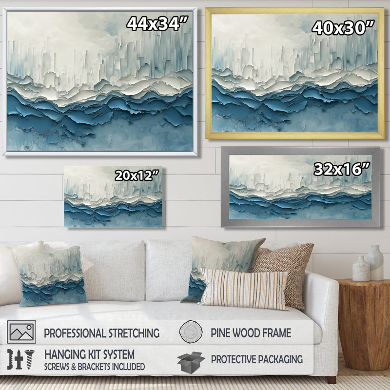 Vagues vagues de l'océan II - art mural bord de mer, H 34 po x l 44 po, Cadre simple, Blanc