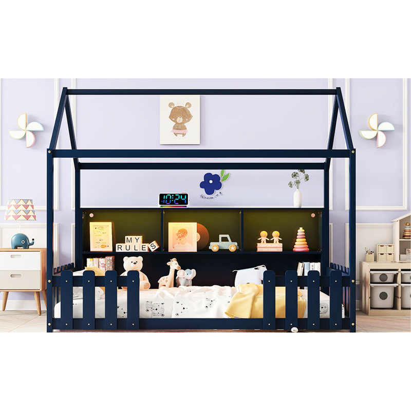 Lit simple bleu marine avec rangement et tablette pour des choix intelligents -, Marine