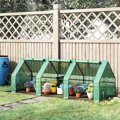 Mini serre portative portative 9 pi x 3 pi pour jardin, couverture en PE, permettant une croissance optimale des plantes à l'extérieur grâce à la lumière du soleil, cadre en acier robuste, grandes portes faciles d'accès