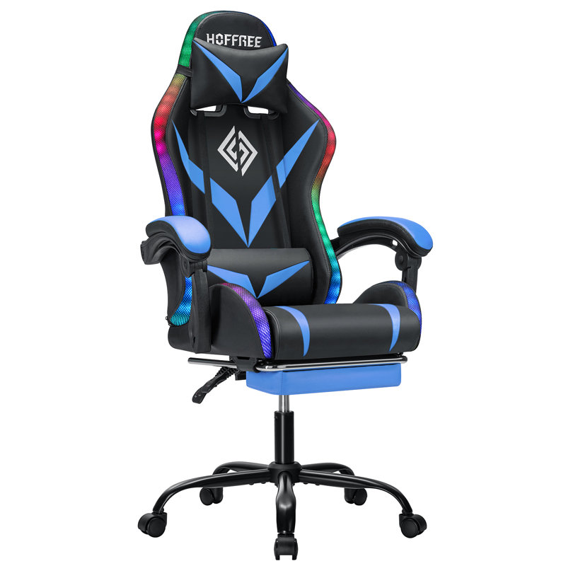 HOFFREE Gaming Chair Massage With Bluetooth Speakers And Led Lights Ergonomic Computer Gaming Chair With Footrest RGB Video Game Chair With High Back Lumbar Support