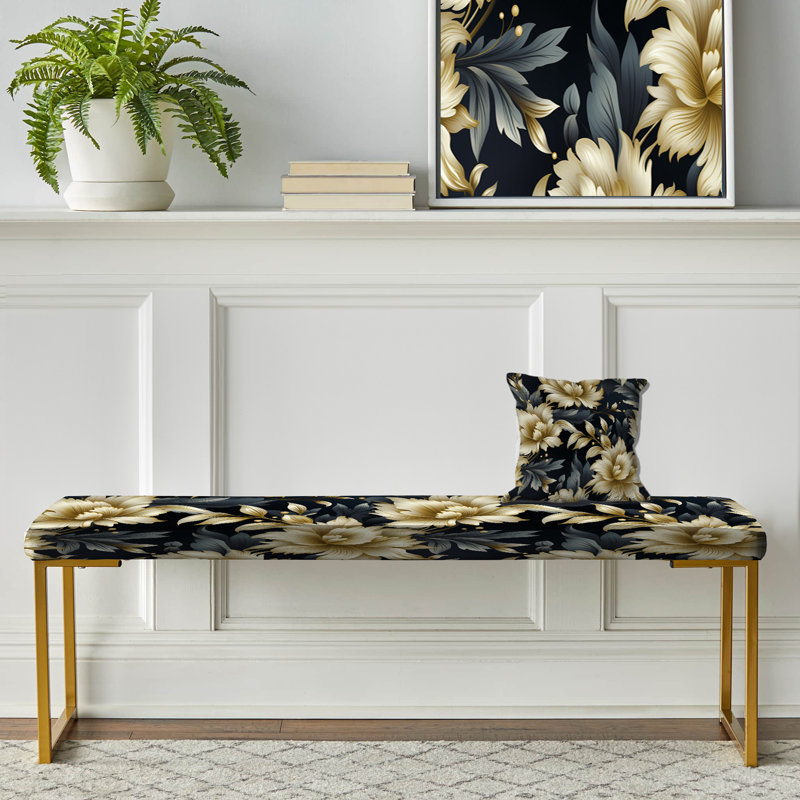 Banc en tissu damassé noir et beige damassé noir et beige