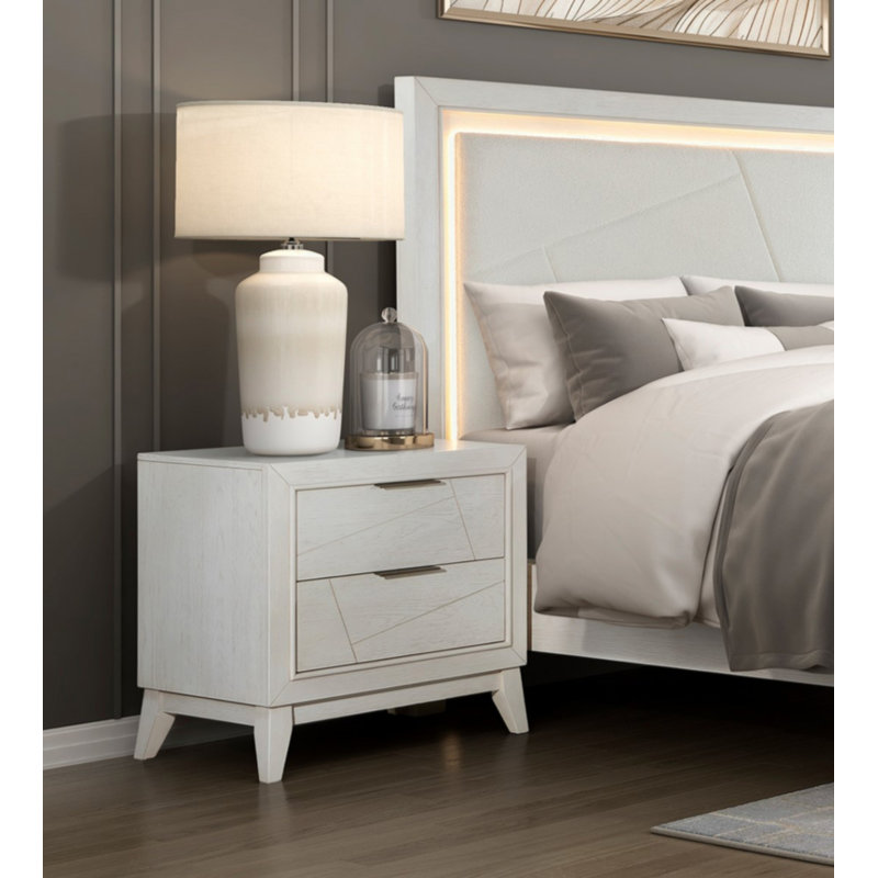 Table de chevet à finition blanche antique avec tiroirs, meubles de chambre à coucher modernes, 1 pièce