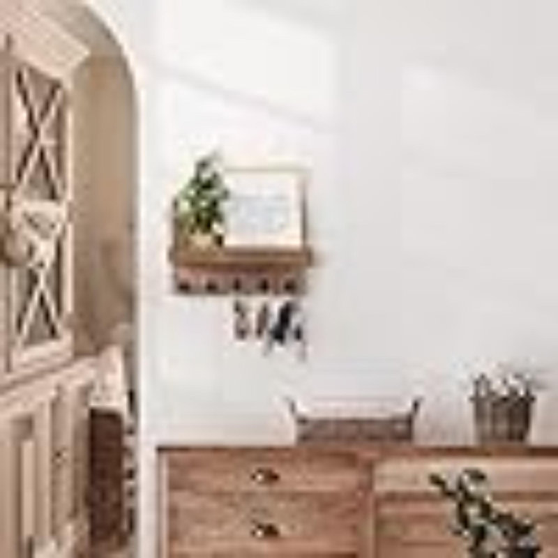 Porte-clés pour mur - Organisateur de courrier décoratif mural avec 5 crochets à clés pour les essentiels de la maison de campagne moderne - Décoration intérieure pour le salon (blanc rustique)
