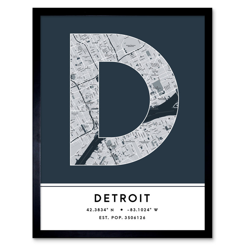 Detroit Michigan United States City Map Navy - Single Picture Frame Typography