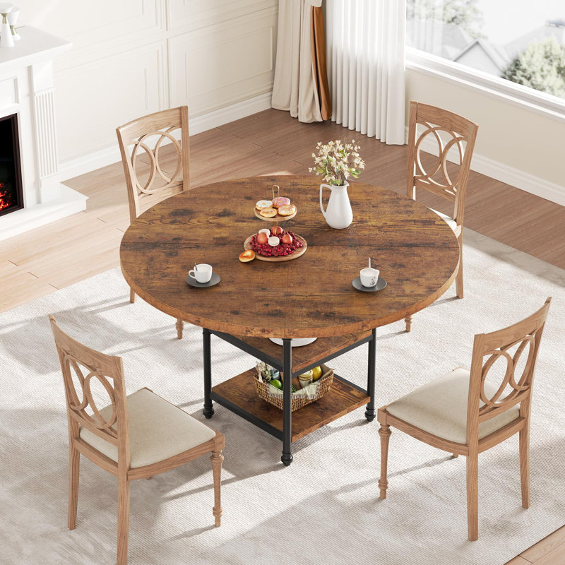 47-Inch Round Dining Table For 4: Featuring A 1.59-Inch Thick Top, Brown