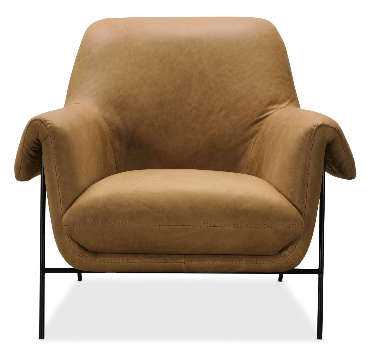 Ambroise 35" Metal Frame Club Chair, Brown Genuine Leather