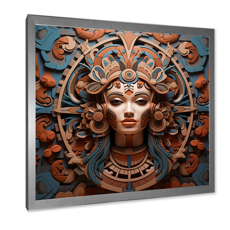 «Mesoamerican Terracotta Mask», reproduction d'art sur toile, H 30 po x l 30 po x P 1 po, Cadre simple argenté