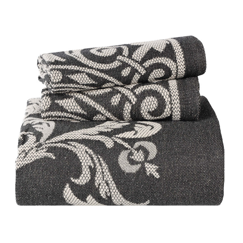 Rio Lightweight Cotton Blend Woven Jacquard Traditional Medallion Bedspread/Coverlet Set, Full + 2 Shams, Charcoal