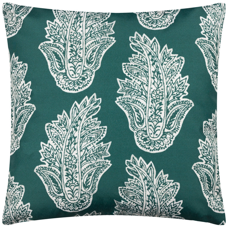 Kalindi Paisley Indoor / Outdoor Floral Square Throw Pillow Cover, Teal
