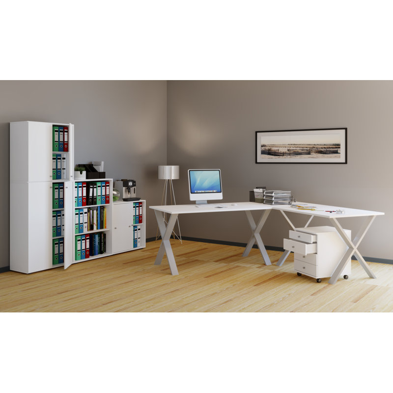 Solveg Metal Base Writing Desk, White/Grey, 76cm H x 160cm W x 80cm D