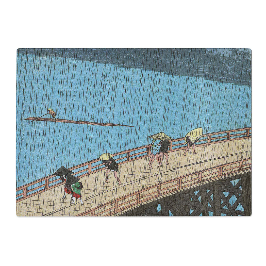 Tempered Glass Rain over the Bridge by Utagawa Hiroshige Chopping Board