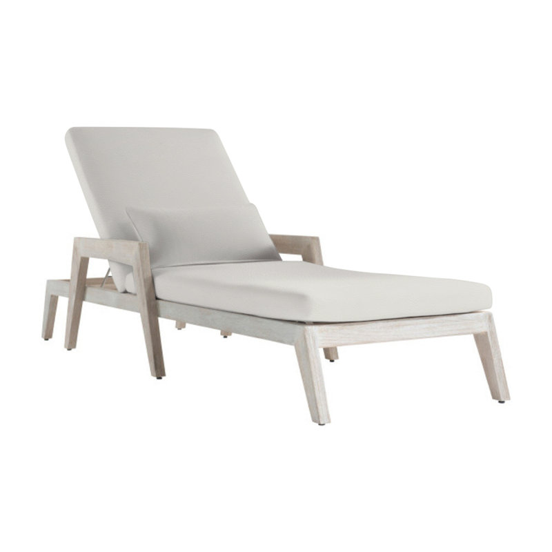 Altea 88.25" Long Teak Single Chaise with Cushions, Beige Linen 6025-012