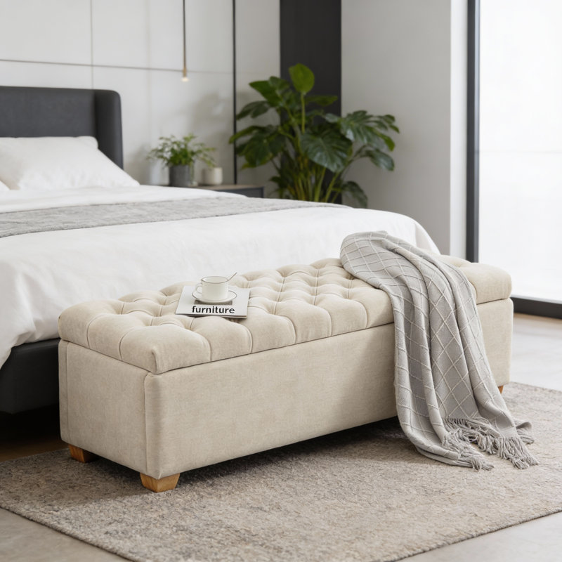 Banc de repose-pieds capitonné l 60,2 po, Beige