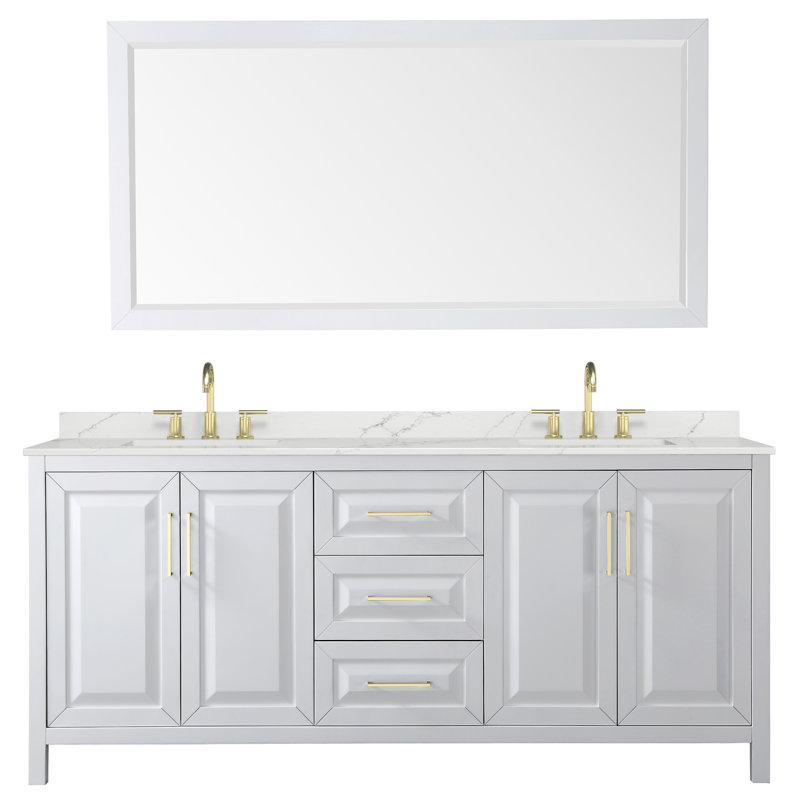 Daria 80'' W Vanity, White, Brushed Gold, White Quartz