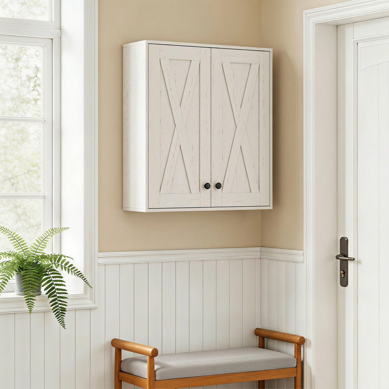 Armoire de salle de bain murale avec tablette, armoire à pharmacie, blanc, H 23,6 po x l 23,6 po x P 11,8 po, Mélamine