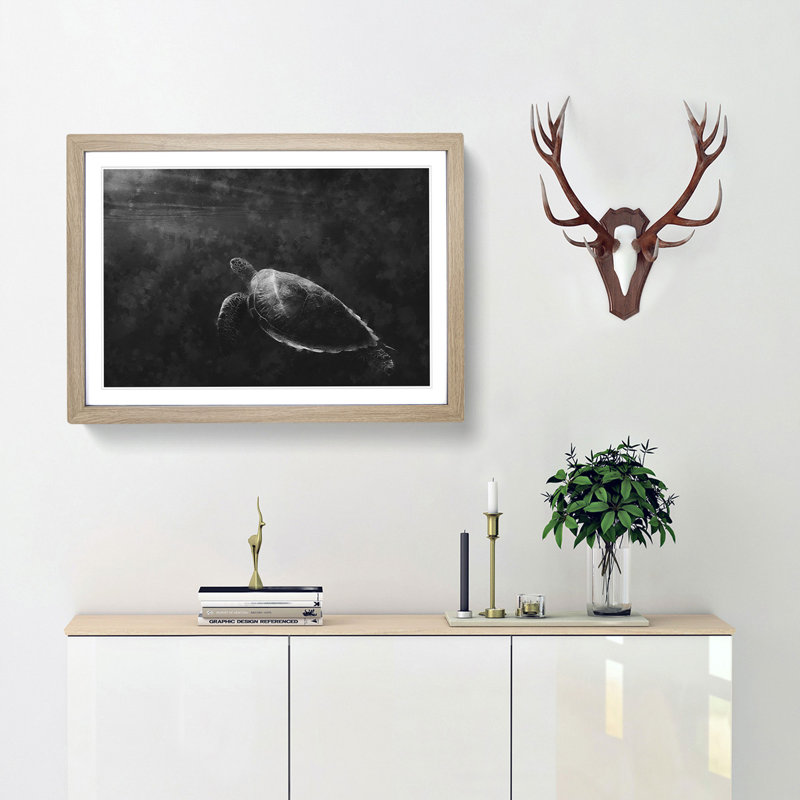 Sea Turtle - Picture Frame Painting Print, Oak Framed, 45cm H x 63cm W x 2cm D