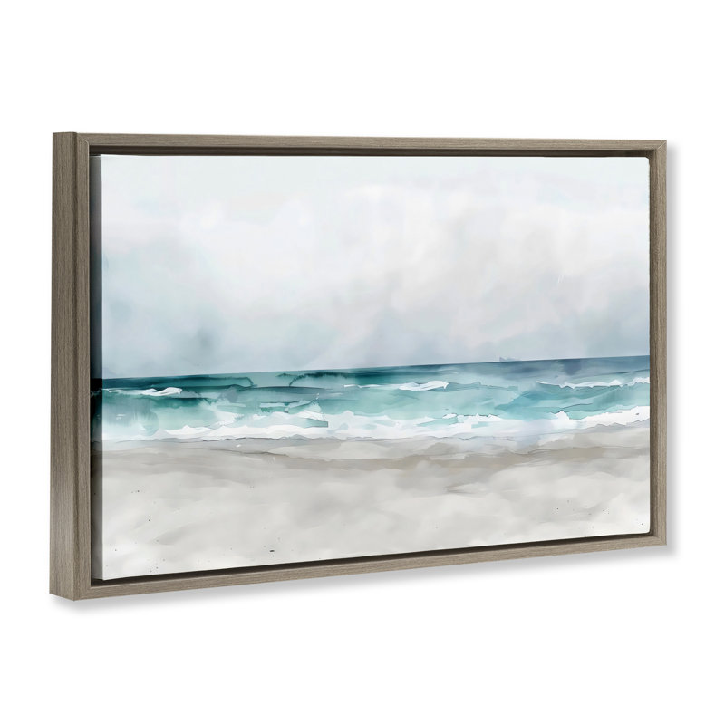 Cadre flottant aquarelle abstraite, plage par LSR Design Studio, H 17 po x l 25 po, Cadre flottant orme Montalcino