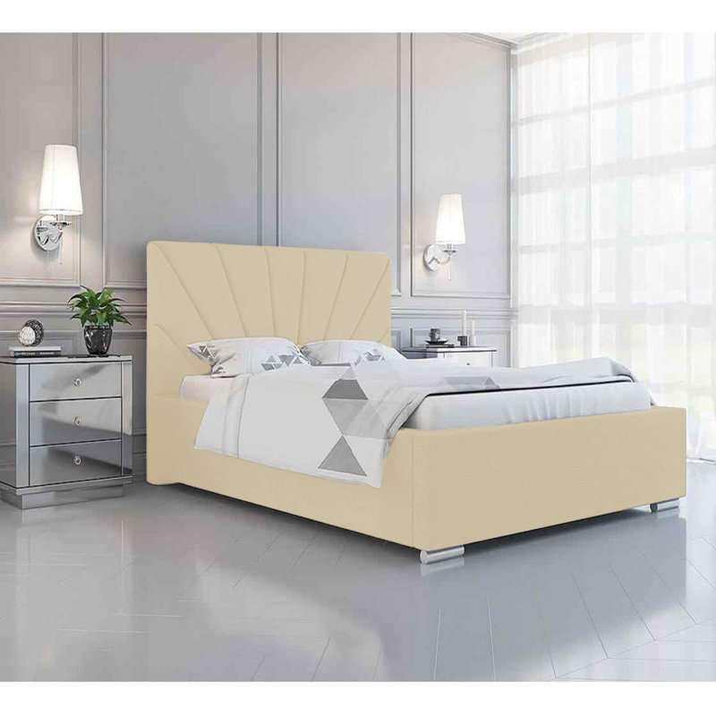 Sunrise Abubaker Upholstered Bed Frame - Plush Velvet with Headboard and Sprung Slats, Cream, Small Double (4')